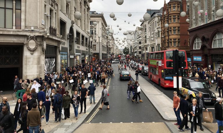 People walking on street in city London